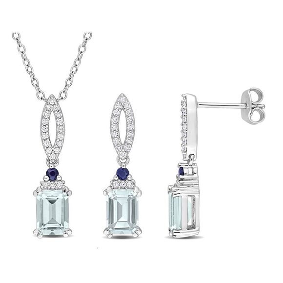 3.00 Carat (ctw) Light Aquamarine Solitaire Earrings and Pendant Set Sterling Si
